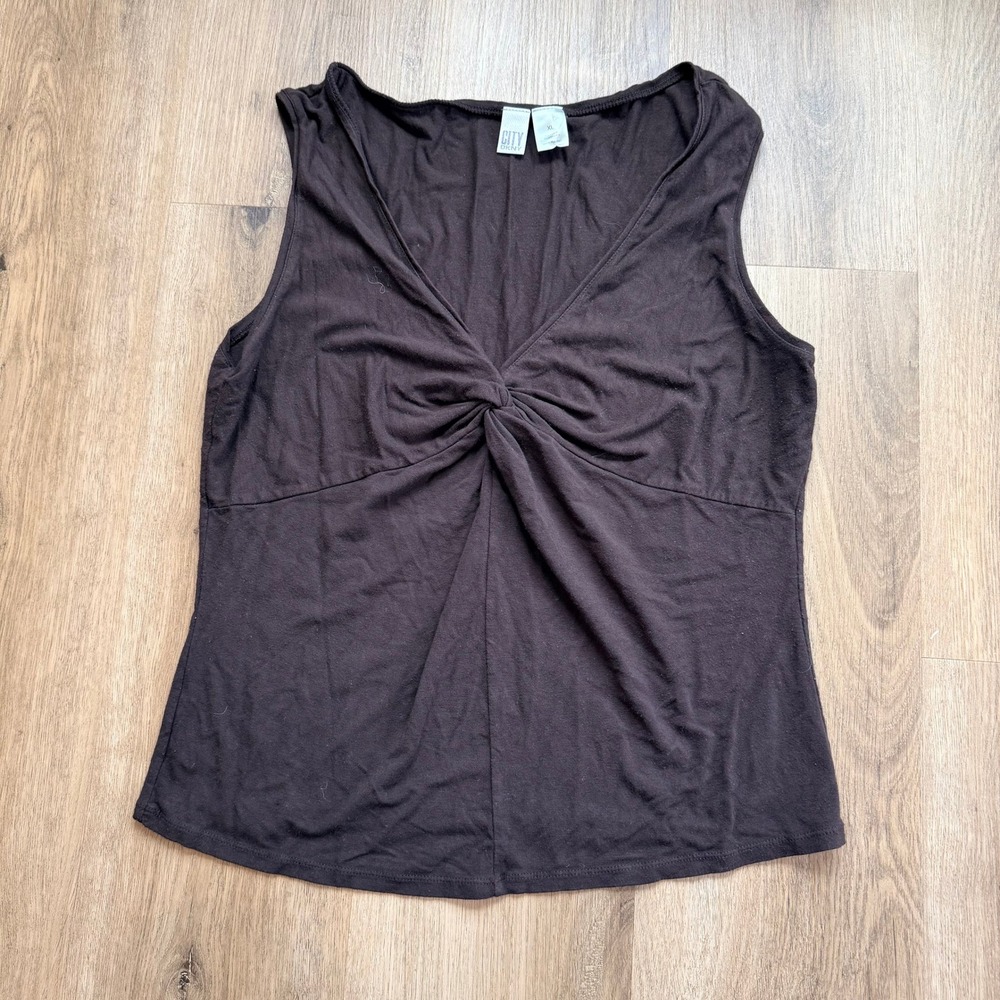 City DKNY Y2K Chocolate Brown Twist Front V-Neck Sleeveless Tank Top Size XL